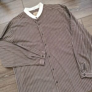 Wah Maker Frontier Shirt Brown Stripe Band Collar Western USA Made‎ XXL